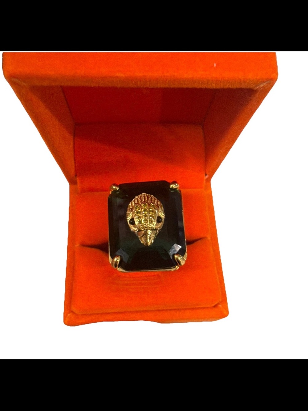 Kurt Geiger Gold Shell Accent Black Statement Ring